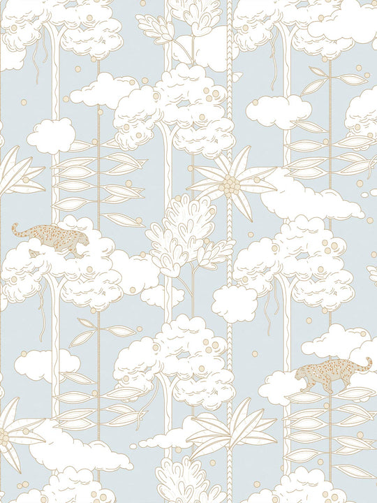 Bosque with Jaguar Wallpaper | Blue on Taupe