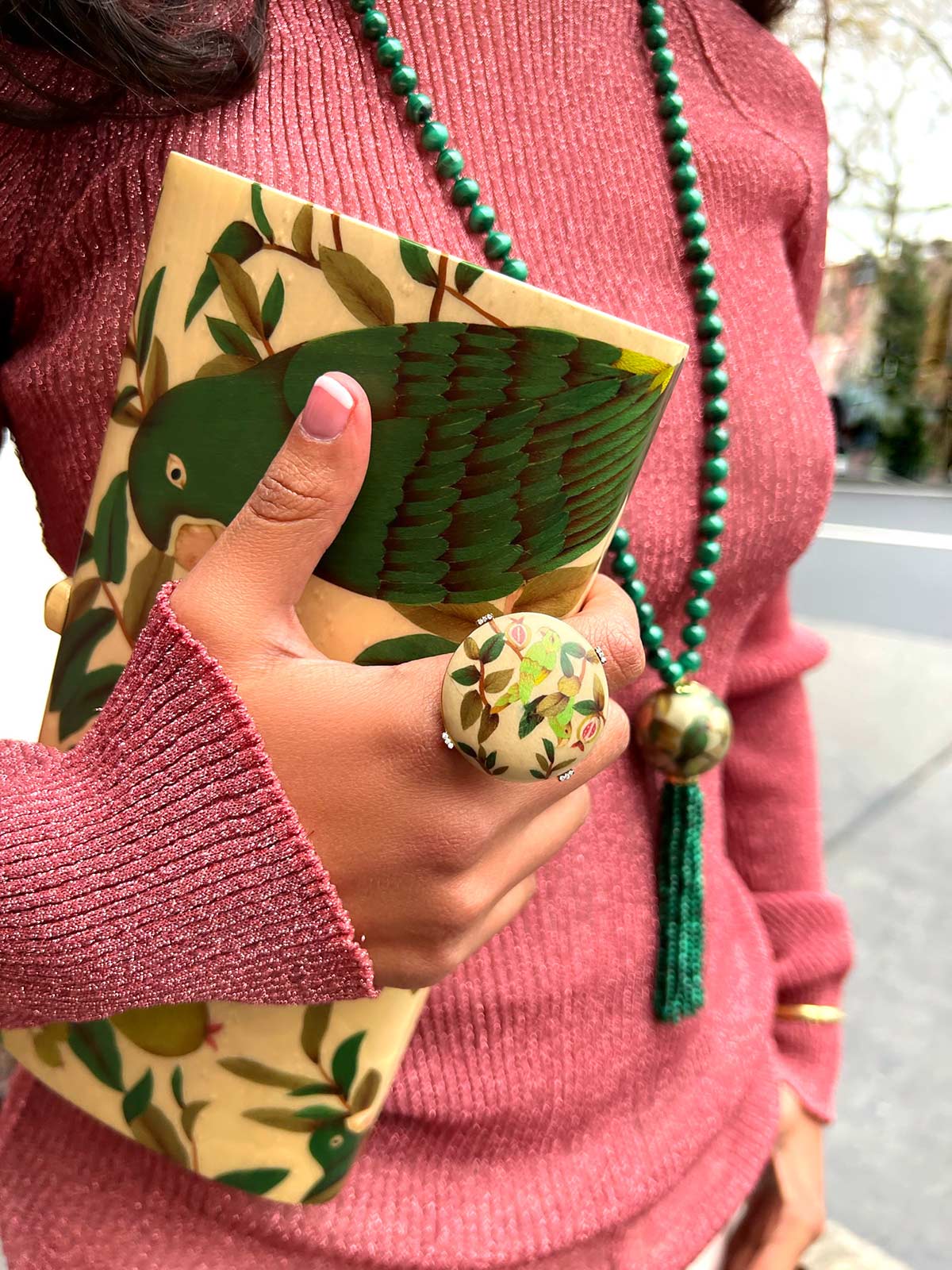 Marquetry Clutch | Guava and Parrot
