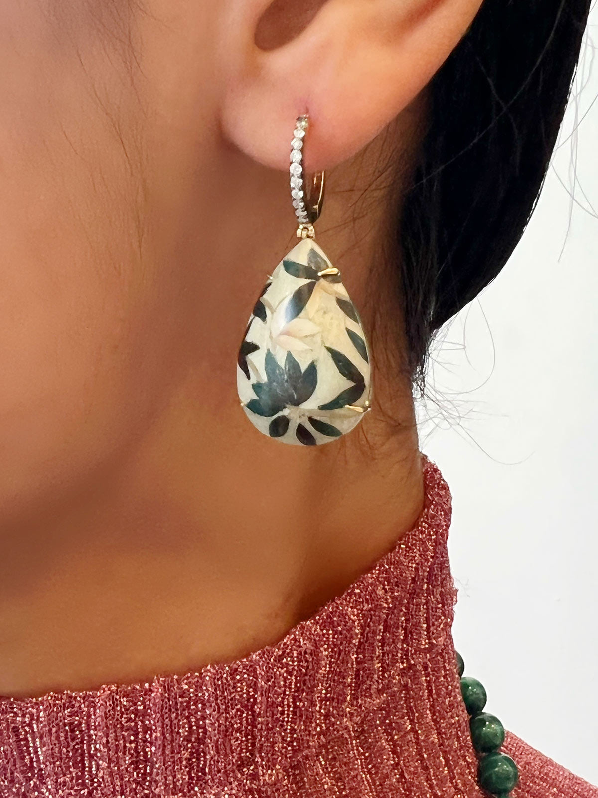 Drop Marquetry Earrings | Mangrove Leaf Drop Marquetry Earrings | Mangrove Leaf