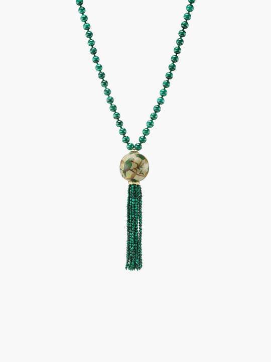 Green Malachite Mala Necklace | Guava and Parrot on Cream