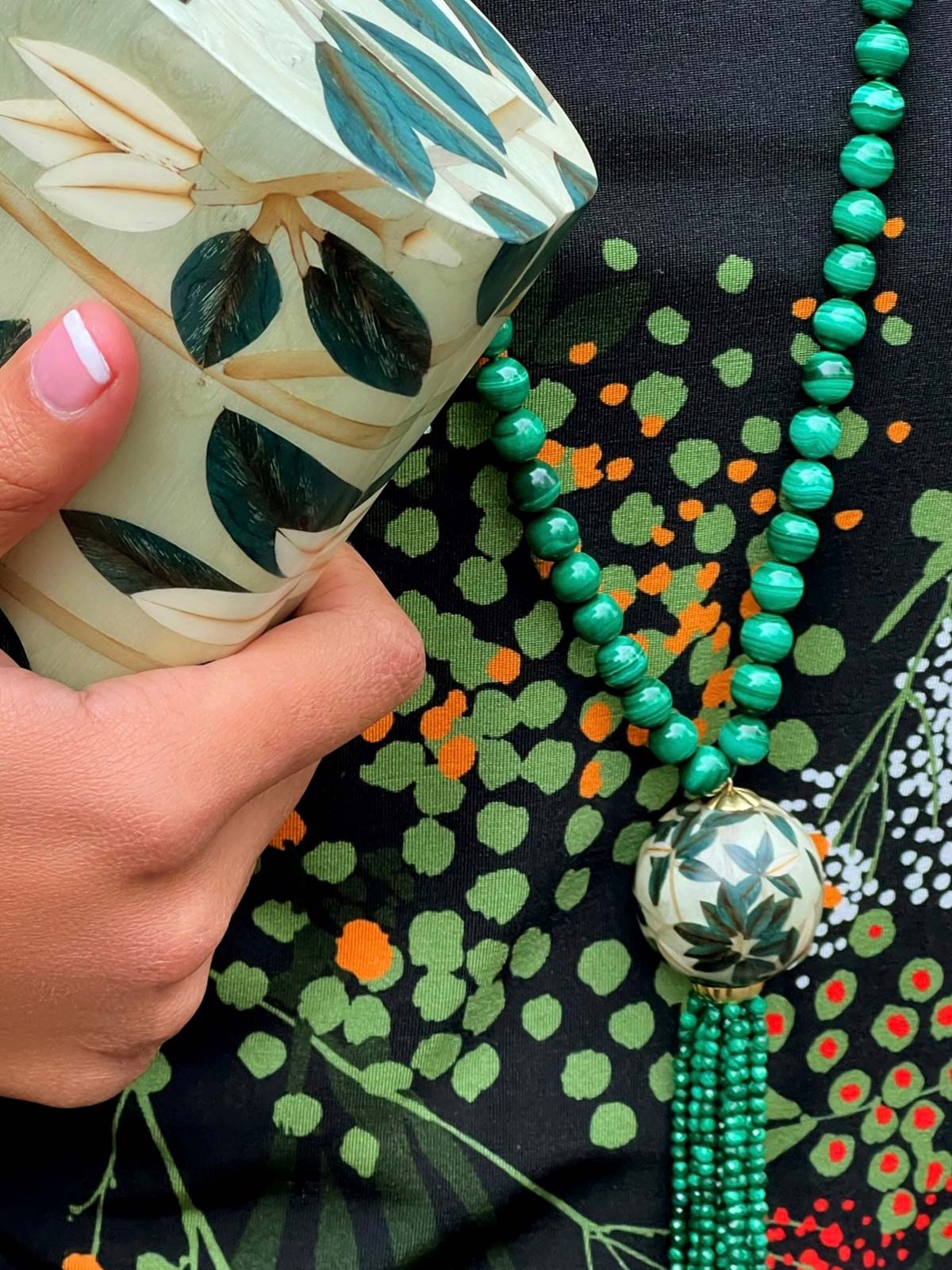 Green Malachite Mala Necklace | Mangrove Leaf Green Malachite Mala Necklace | Mangrove Leaf