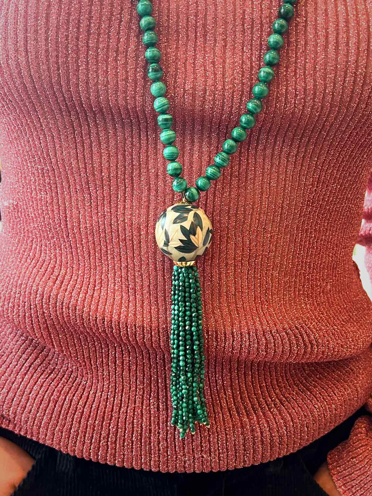 Green Malachite Mala Necklace | Mangrove Leaf