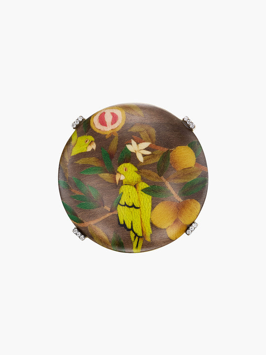 Marquetry Cocktail Ring | Guava and Parrot on Brown