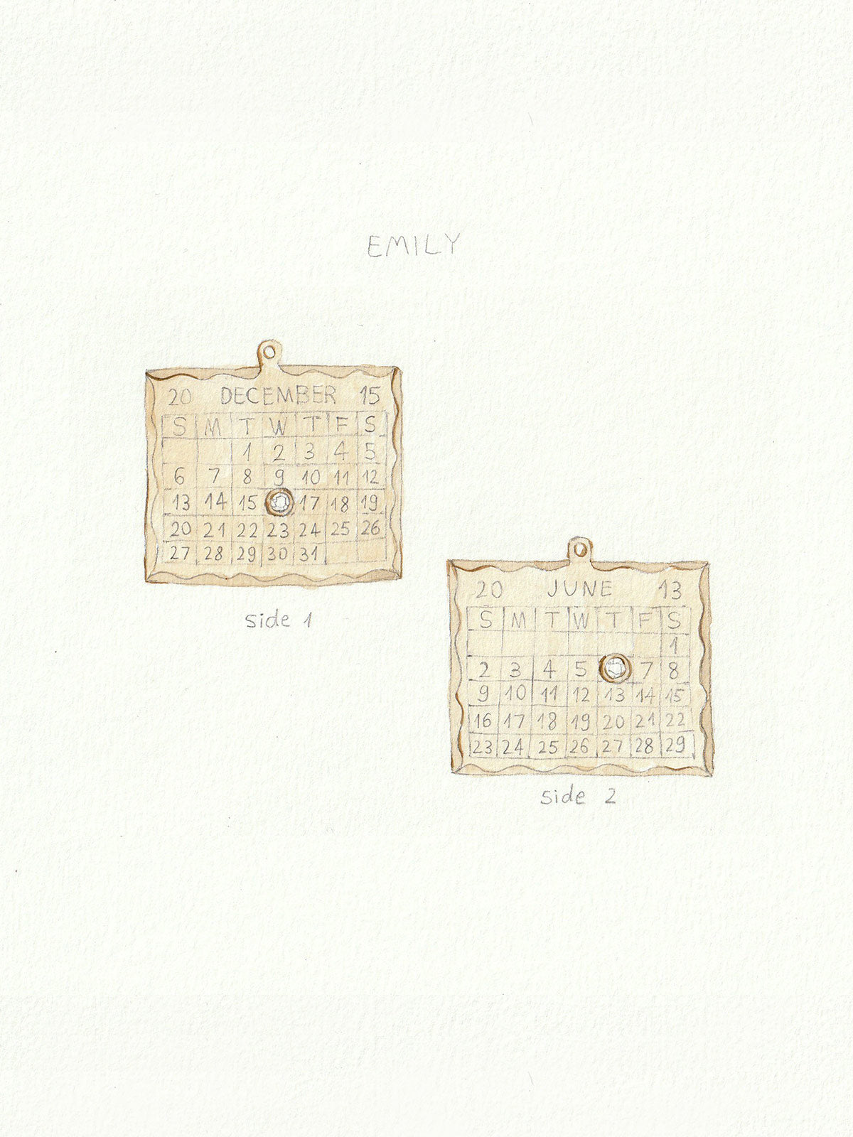 Double Sided 1960s Calendar Charm | Double Sided Double Sided 1960s Calendar Charm | Double Sided