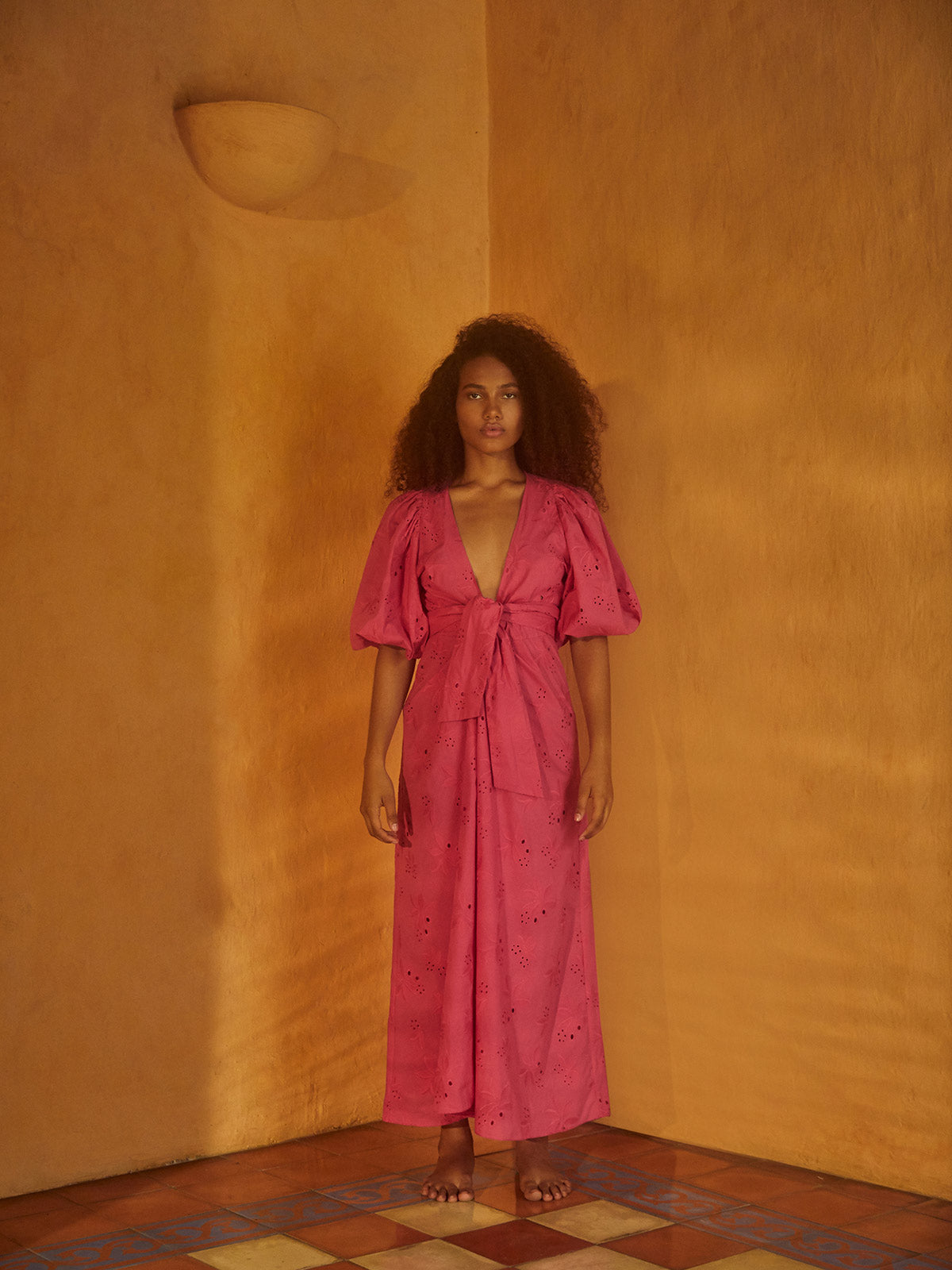 Ermita Cotton Eyelet Midi Dress | Fuchsia Ermita Cotton Eyelet Midi Dress | Fuchsia - Fashionkind